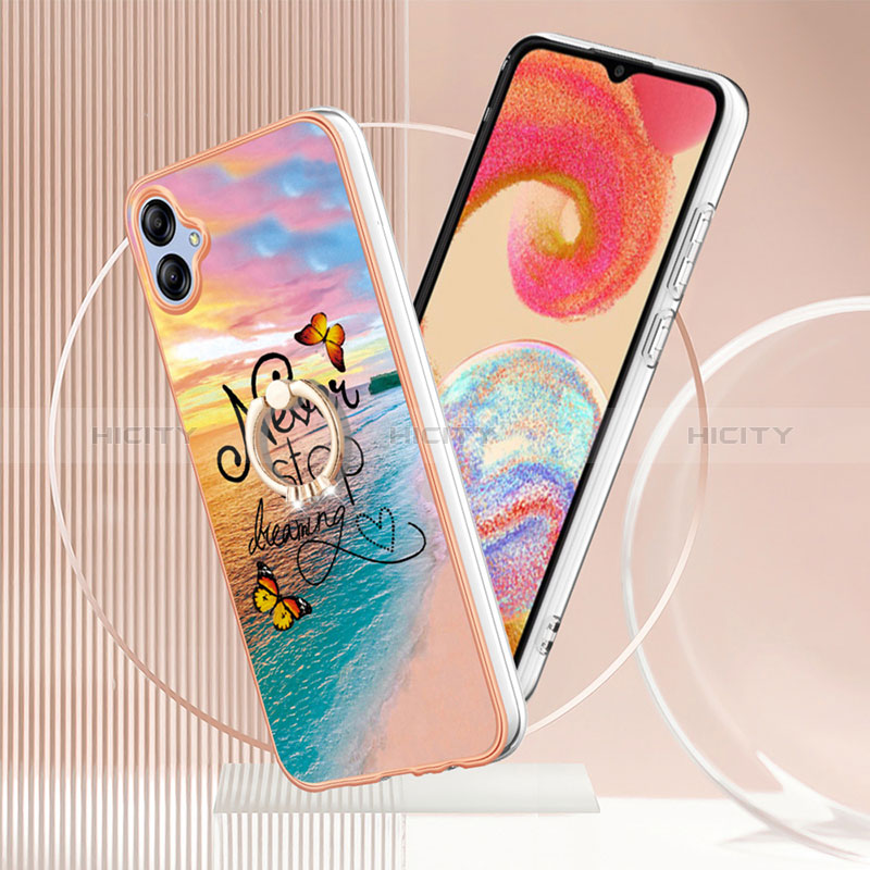 Handyhülle Silikon Hülle Gummi Schutzhülle Flexible Modisch Muster mit Fingerring Ständer YB3 für Samsung Galaxy M04 groß