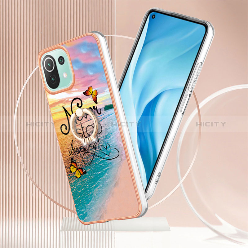 Handyhülle Silikon Hülle Gummi Schutzhülle Flexible Modisch Muster mit Fingerring Ständer YB3 für Xiaomi Mi 11 Lite 4G