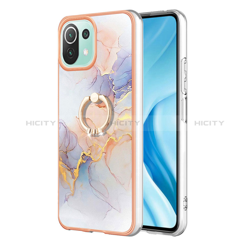 Handyhülle Silikon Hülle Gummi Schutzhülle Flexible Modisch Muster mit Fingerring Ständer YB3 für Xiaomi Mi 11 Lite 5G Helles Lila Plus