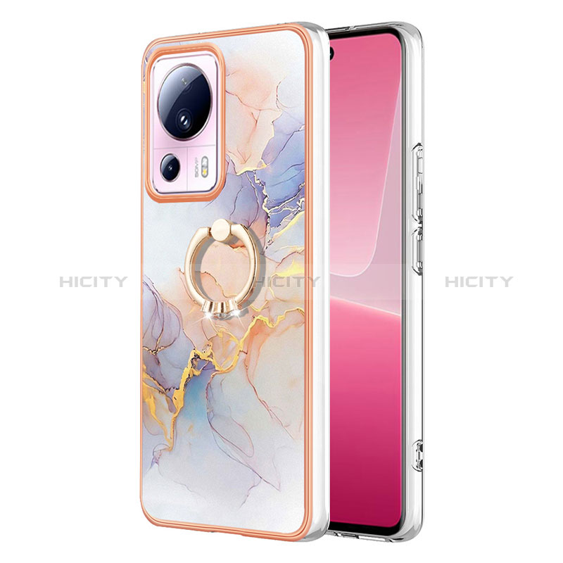 Handyhülle Silikon Hülle Gummi Schutzhülle Flexible Modisch Muster mit Fingerring Ständer YB3 für Xiaomi Mi 13 Lite 5G Helles Lila