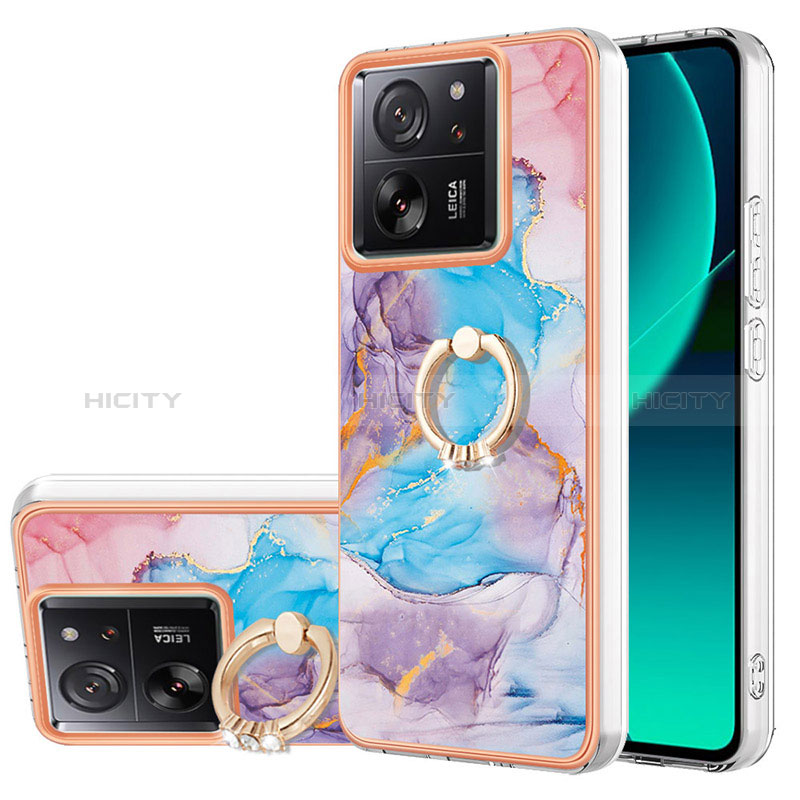 Handyhülle Silikon Hülle Gummi Schutzhülle Flexible Modisch Muster mit Fingerring Ständer YB3 für Xiaomi Mi 13T Pro 5G Blau Plus