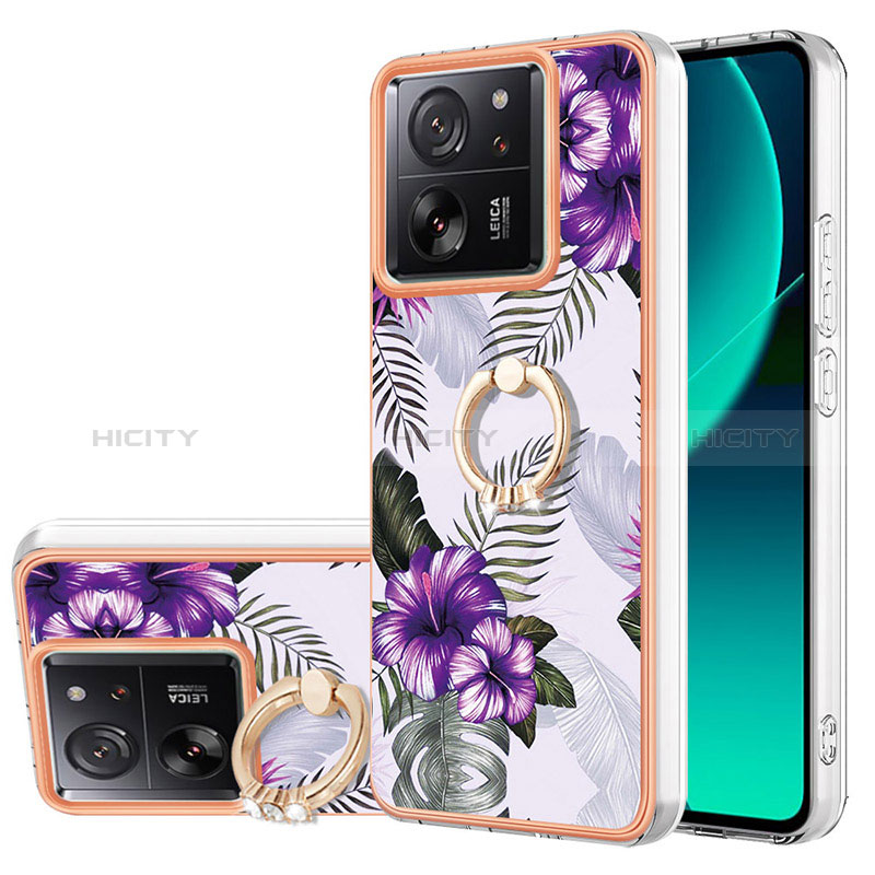 Handyhülle Silikon Hülle Gummi Schutzhülle Flexible Modisch Muster mit Fingerring Ständer YB3 für Xiaomi Mi 13T Pro 5G Violett