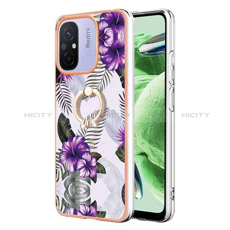 Handyhülle Silikon Hülle Gummi Schutzhülle Flexible Modisch Muster mit Fingerring Ständer YB3 für Xiaomi Poco C55 Violett Plus