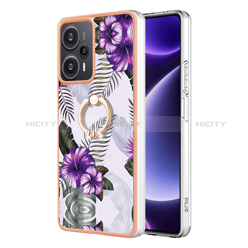 Handyhülle Silikon Hülle Gummi Schutzhülle Flexible Modisch Muster mit Fingerring Ständer YB3 für Xiaomi Poco F5 5G Violett Plus