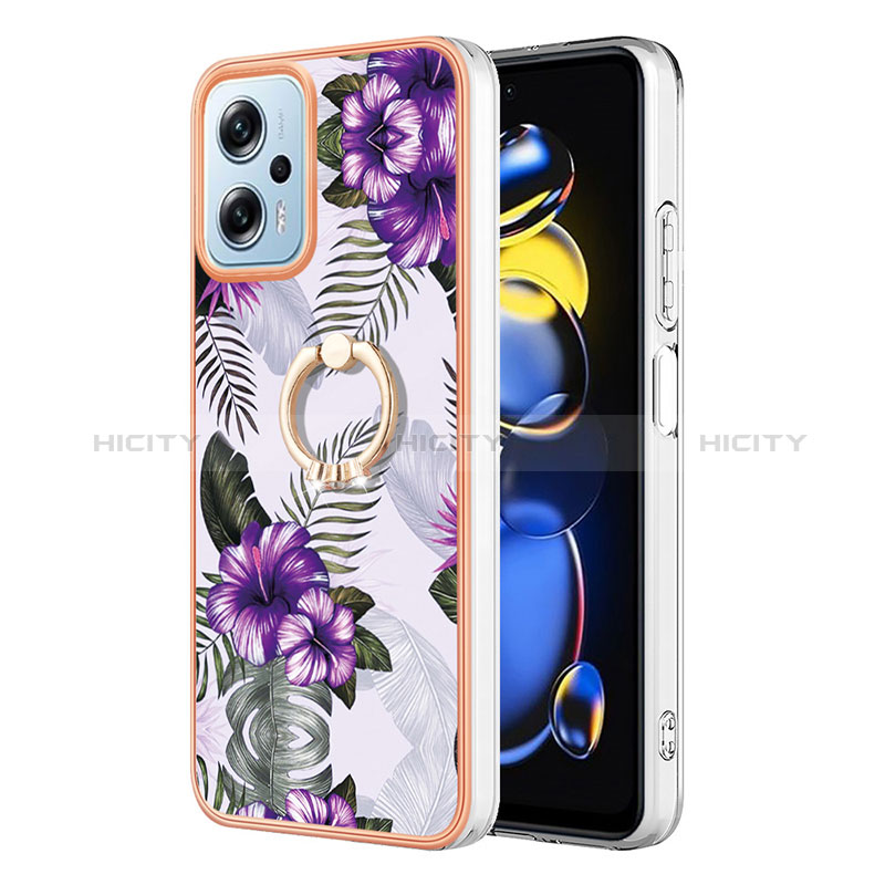 Handyhülle Silikon Hülle Gummi Schutzhülle Flexible Modisch Muster mit Fingerring Ständer YB3 für Xiaomi Poco X4 GT 5G Violett Plus