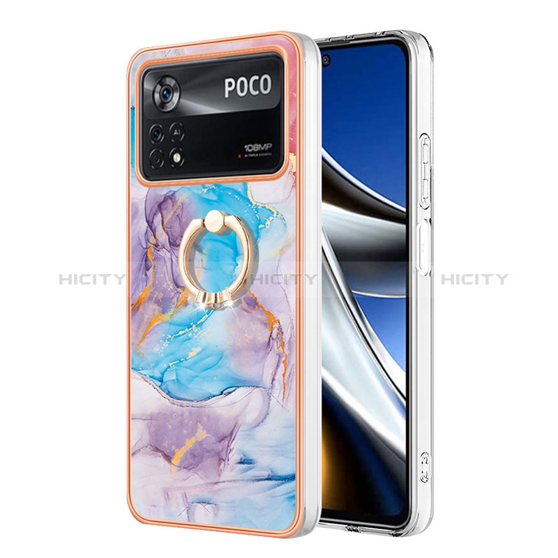 Handyhülle Silikon Hülle Gummi Schutzhülle Flexible Modisch Muster mit Fingerring Ständer YB3 für Xiaomi Poco X4 Pro 5G Blau Plus