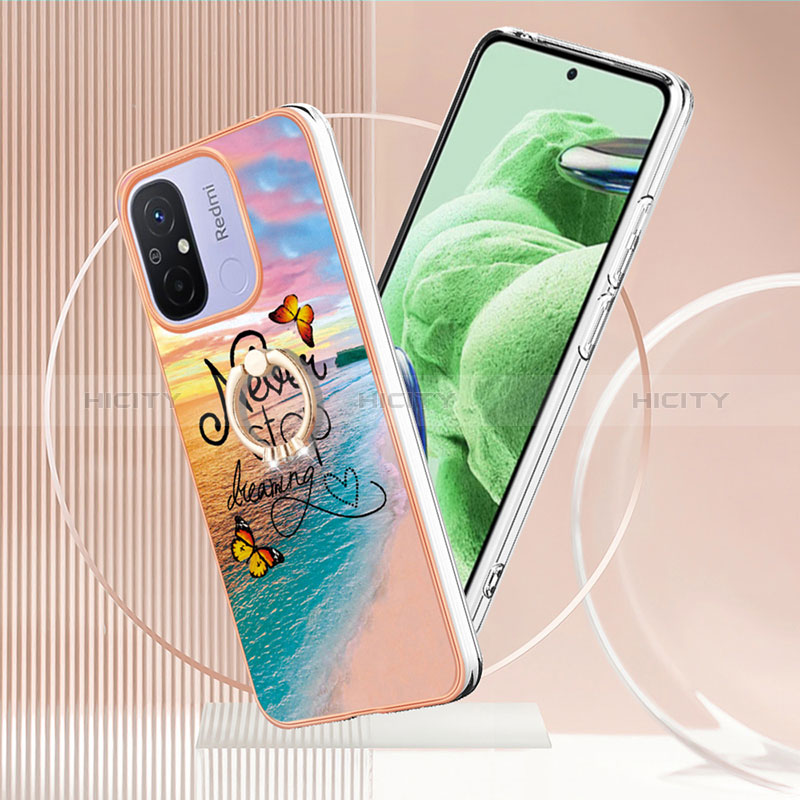 Handyhülle Silikon Hülle Gummi Schutzhülle Flexible Modisch Muster mit Fingerring Ständer YB3 für Xiaomi Redmi 11A 4G groß