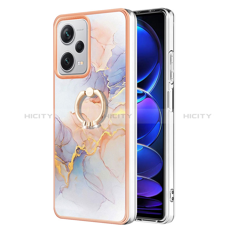 Handyhülle Silikon Hülle Gummi Schutzhülle Flexible Modisch Muster mit Fingerring Ständer YB3 für Xiaomi Redmi Note 12 Pro+ Plus 5G Helles Lila Plus