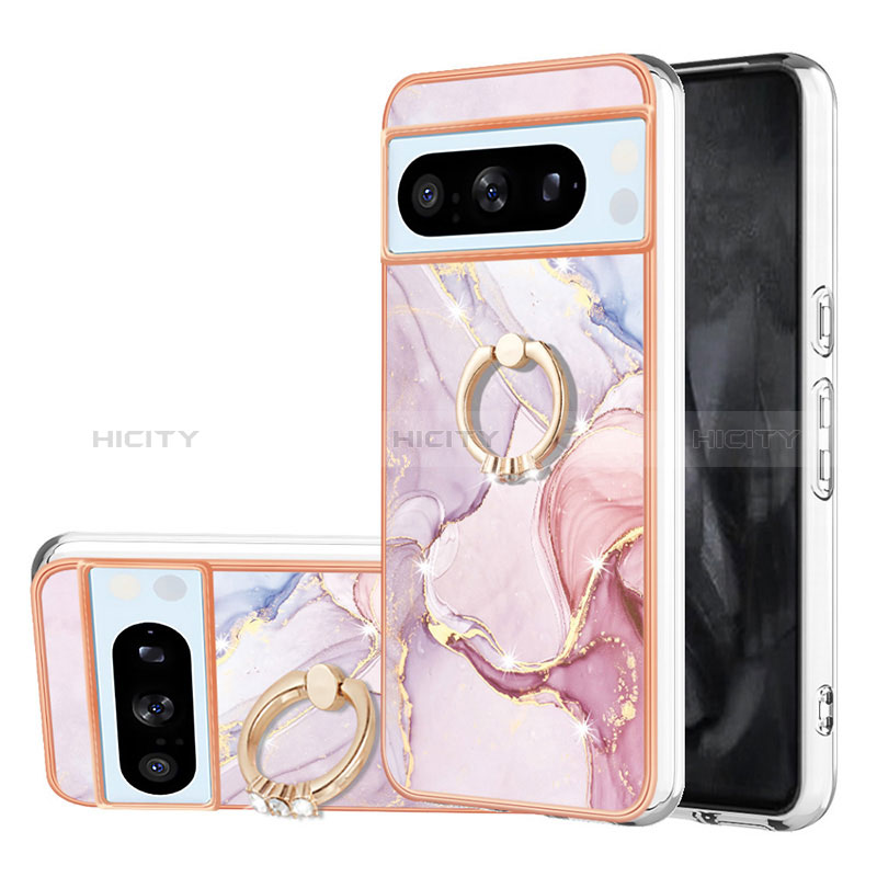 Handyhülle Silikon Hülle Gummi Schutzhülle Flexible Modisch Muster mit Fingerring Ständer YB5 für Google Pixel 8 Pro 5G Rosa Plus