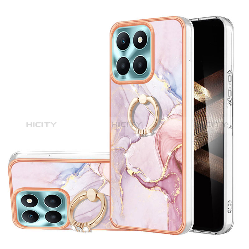 Handyhülle Silikon Hülle Gummi Schutzhülle Flexible Modisch Muster mit Fingerring Ständer YB5 für Huawei Honor X8b Rosa