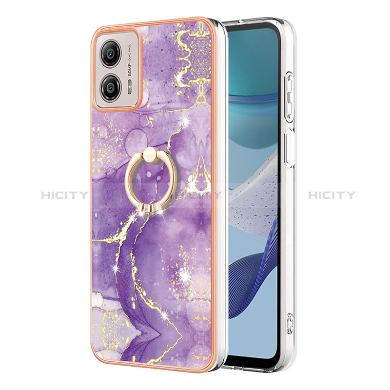 Handyhülle Silikon Hülle Gummi Schutzhülle Flexible Modisch Muster mit Fingerring Ständer YB5 für Motorola Moto G53 5G Violett Plus