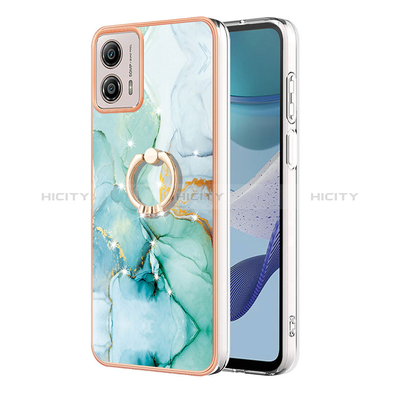 Handyhülle Silikon Hülle Gummi Schutzhülle Flexible Modisch Muster mit Fingerring Ständer YB5 für Motorola Moto G53j 5G Grün