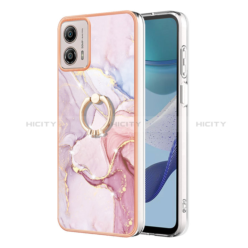 Handyhülle Silikon Hülle Gummi Schutzhülle Flexible Modisch Muster mit Fingerring Ständer YB5 für Motorola Moto G53j 5G Rosa