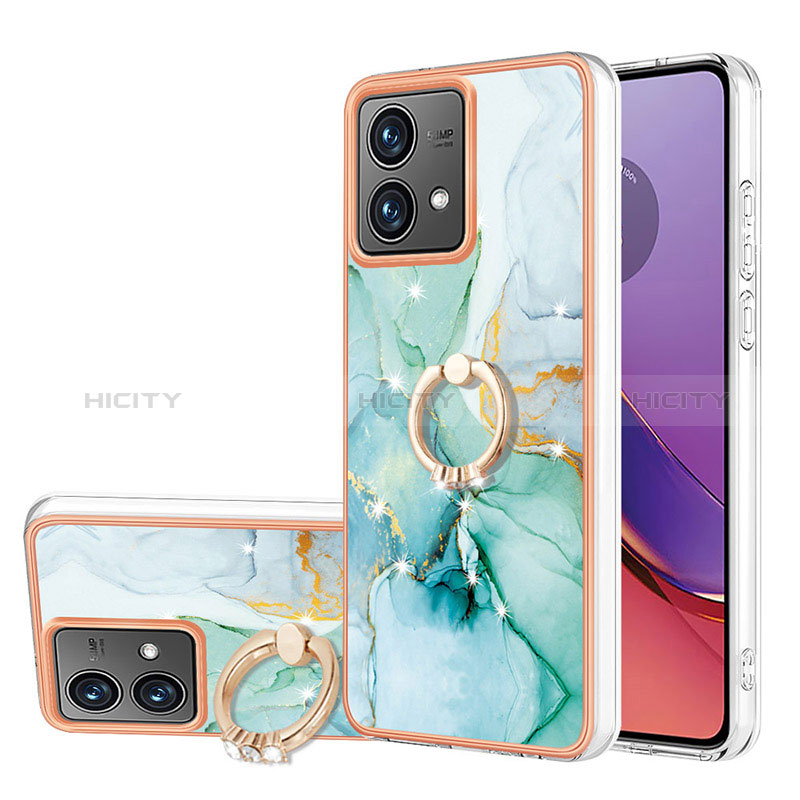 Handyhülle Silikon Hülle Gummi Schutzhülle Flexible Modisch Muster mit Fingerring Ständer YB5 für Motorola Moto G84 5G Grün