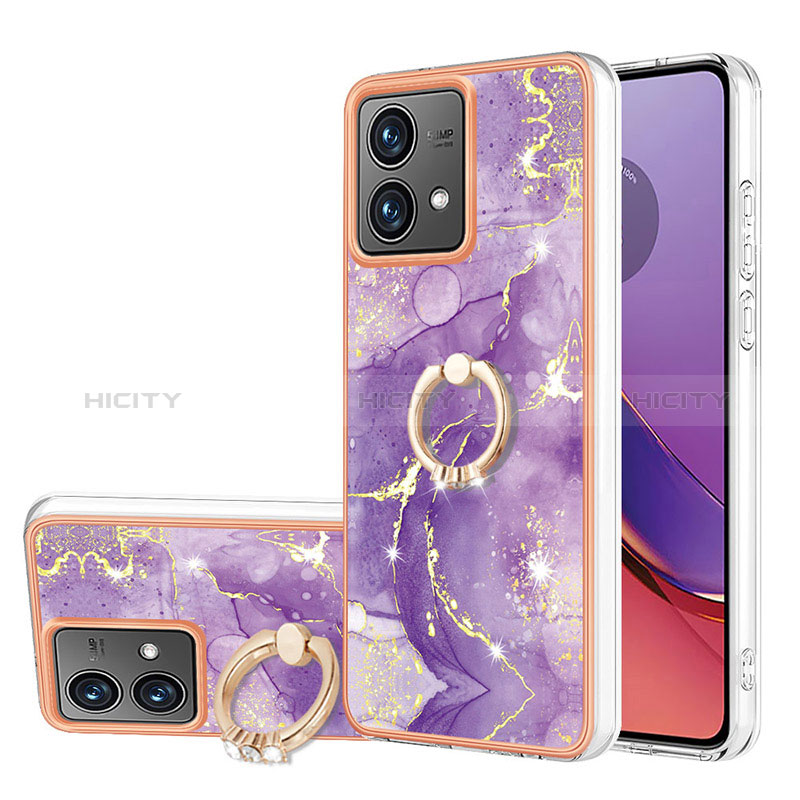 Handyhülle Silikon Hülle Gummi Schutzhülle Flexible Modisch Muster mit Fingerring Ständer YB5 für Motorola Moto G84 5G Violett