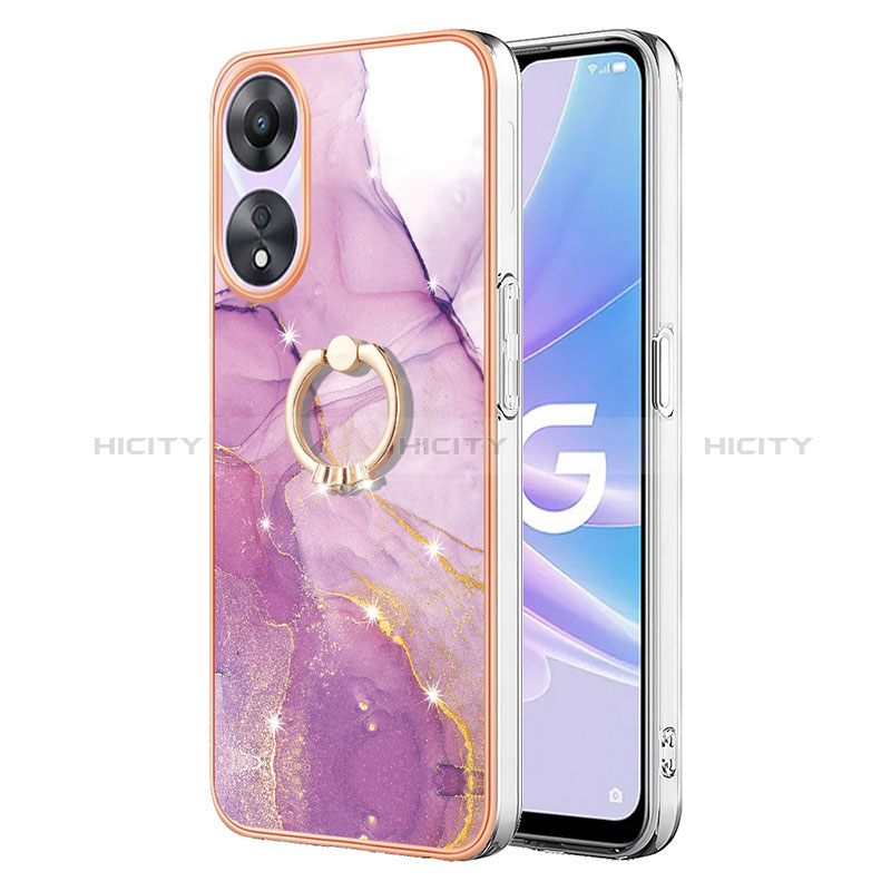 Handyhülle Silikon Hülle Gummi Schutzhülle Flexible Modisch Muster mit Fingerring Ständer YB5 für Oppo A58 5G Rosa