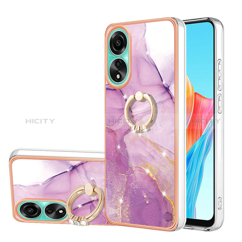 Handyhülle Silikon Hülle Gummi Schutzhülle Flexible Modisch Muster mit Fingerring Ständer YB5 für Oppo A78 4G Helles Lila