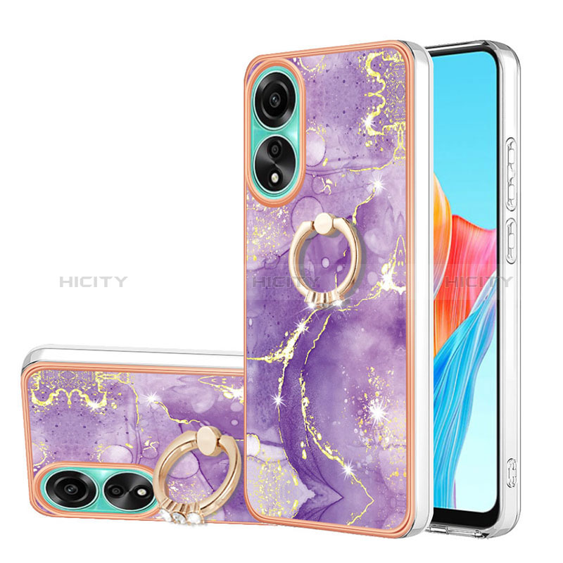 Handyhülle Silikon Hülle Gummi Schutzhülle Flexible Modisch Muster mit Fingerring Ständer YB5 für Oppo A78 4G Violett