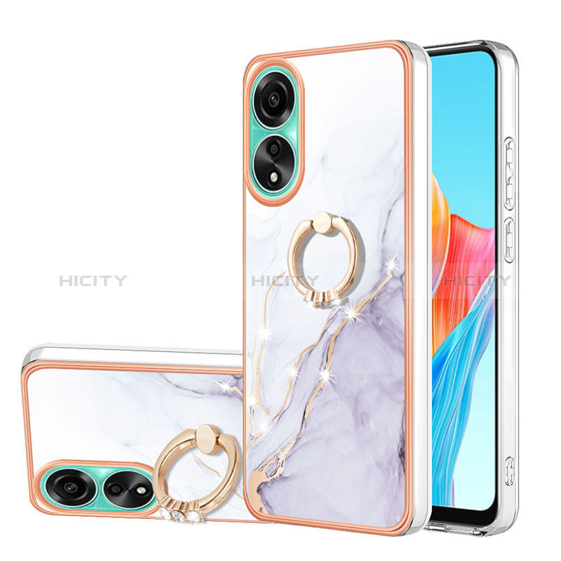 Handyhülle Silikon Hülle Gummi Schutzhülle Flexible Modisch Muster mit Fingerring Ständer YB5 für Oppo A78 4G Weiß