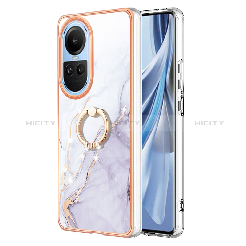 Handyhülle Silikon Hülle Gummi Schutzhülle Flexible Modisch Muster mit Fingerring Ständer YB5 für Oppo Reno10 Pro 5G Weiß