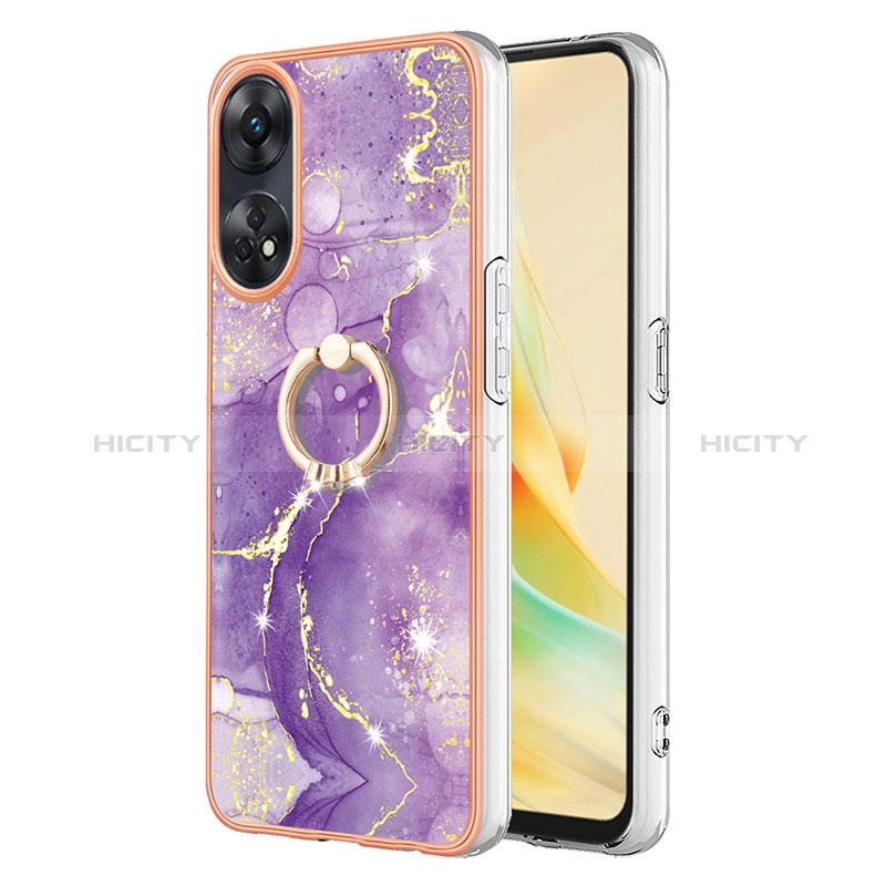 Handyhülle Silikon Hülle Gummi Schutzhülle Flexible Modisch Muster mit Fingerring Ständer YB5 für Oppo Reno8 T 4G Violett Plus