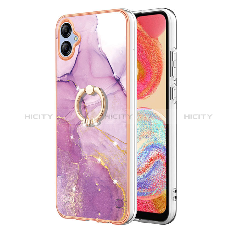 Handyhülle Silikon Hülle Gummi Schutzhülle Flexible Modisch Muster mit Fingerring Ständer YB5 für Samsung Galaxy A04 4G Helles Lila Plus