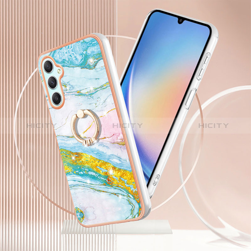 Handyhülle Silikon Hülle Gummi Schutzhülle Flexible Modisch Muster mit Fingerring Ständer YB5 für Samsung Galaxy A24 4G