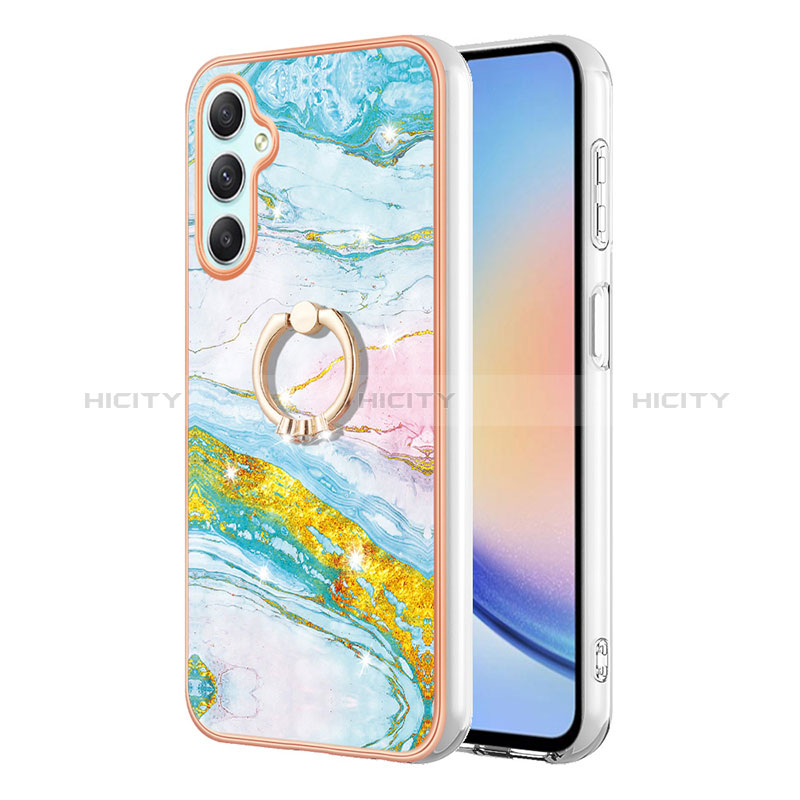 Handyhülle Silikon Hülle Gummi Schutzhülle Flexible Modisch Muster mit Fingerring Ständer YB5 für Samsung Galaxy A24 4G Bunt Plus