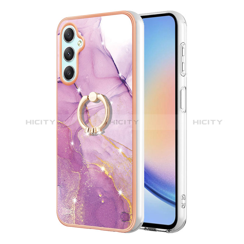 Handyhülle Silikon Hülle Gummi Schutzhülle Flexible Modisch Muster mit Fingerring Ständer YB5 für Samsung Galaxy A24 4G Helles Lila