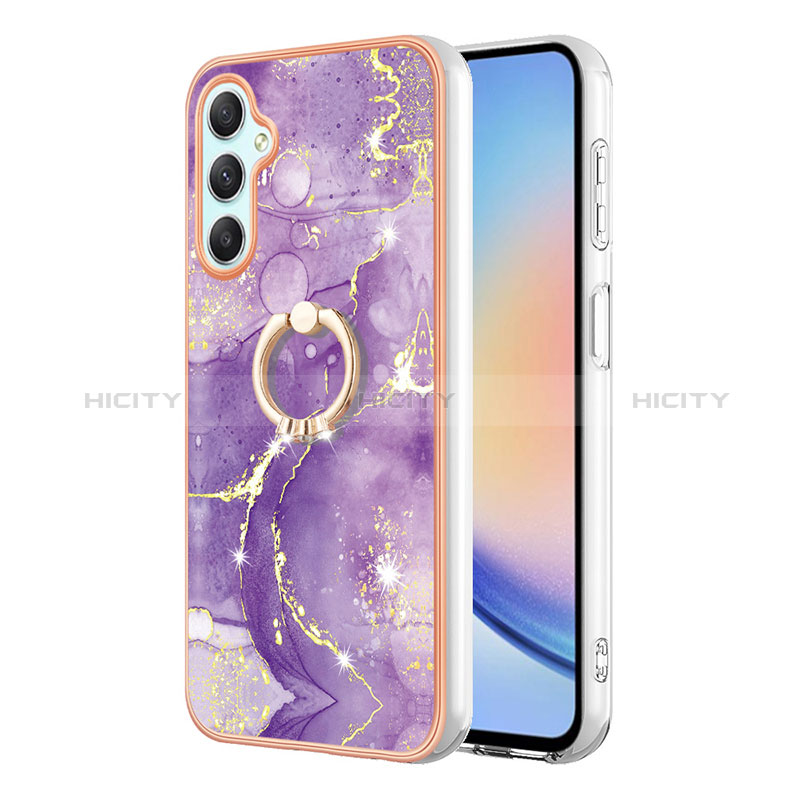 Handyhülle Silikon Hülle Gummi Schutzhülle Flexible Modisch Muster mit Fingerring Ständer YB5 für Samsung Galaxy A25 5G Violett Plus