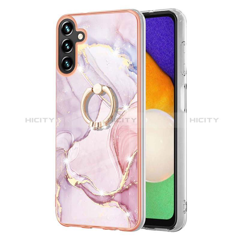 Handyhülle Silikon Hülle Gummi Schutzhülle Flexible Modisch Muster mit Fingerring Ständer YB5 für Samsung Galaxy A34 5G Rosa