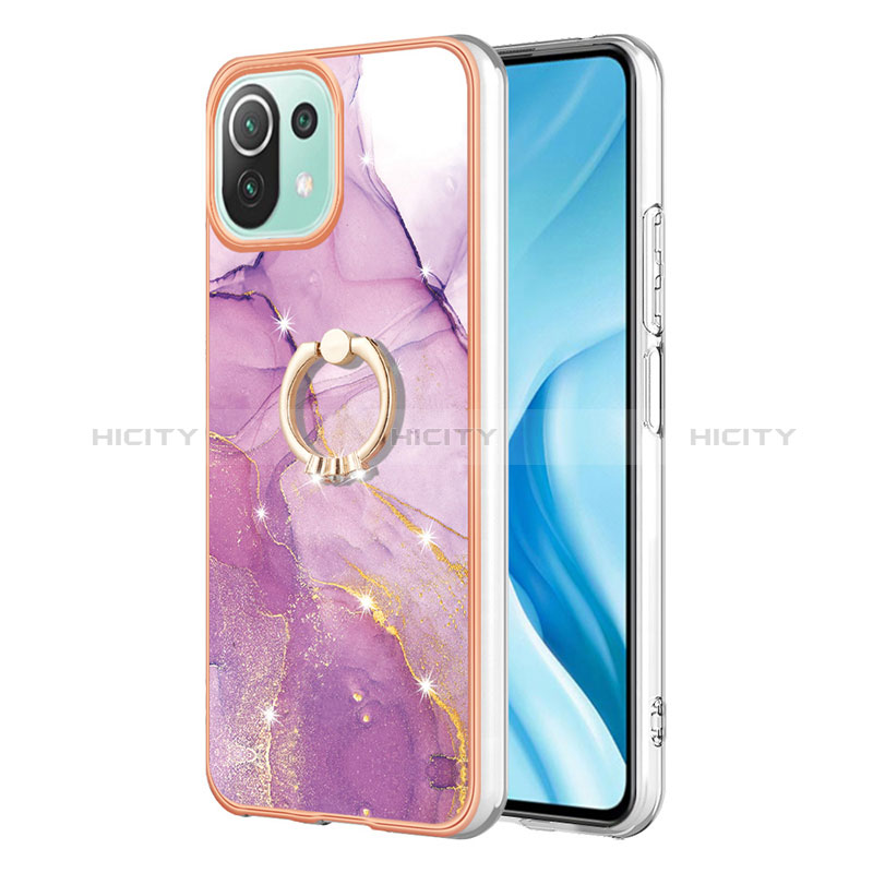 Handyhülle Silikon Hülle Gummi Schutzhülle Flexible Modisch Muster mit Fingerring Ständer YB5 für Xiaomi Mi 11 Lite 5G Helles Lila