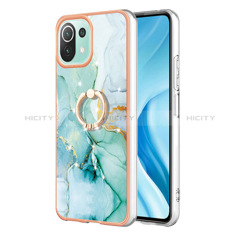 Handyhülle Silikon Hülle Gummi Schutzhülle Flexible Modisch Muster mit Fingerring Ständer YB5 für Xiaomi Mi 11 Lite 5G NE Grün Plus