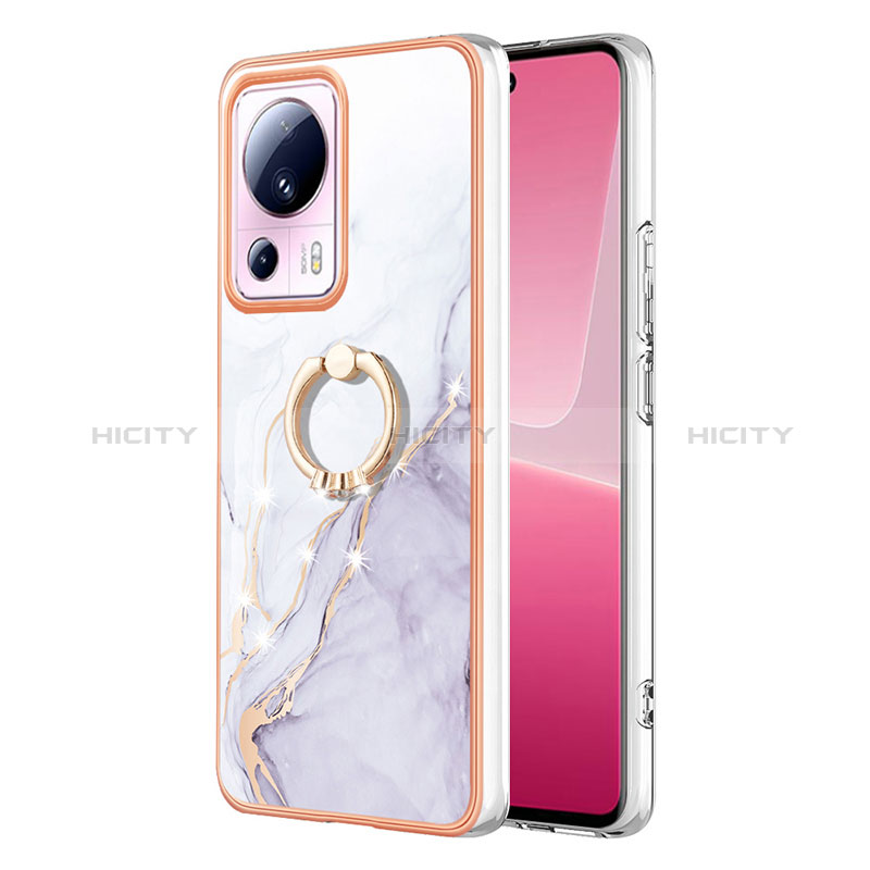 Handyhülle Silikon Hülle Gummi Schutzhülle Flexible Modisch Muster mit Fingerring Ständer YB5 für Xiaomi Mi 13 Lite 5G Weiß Plus