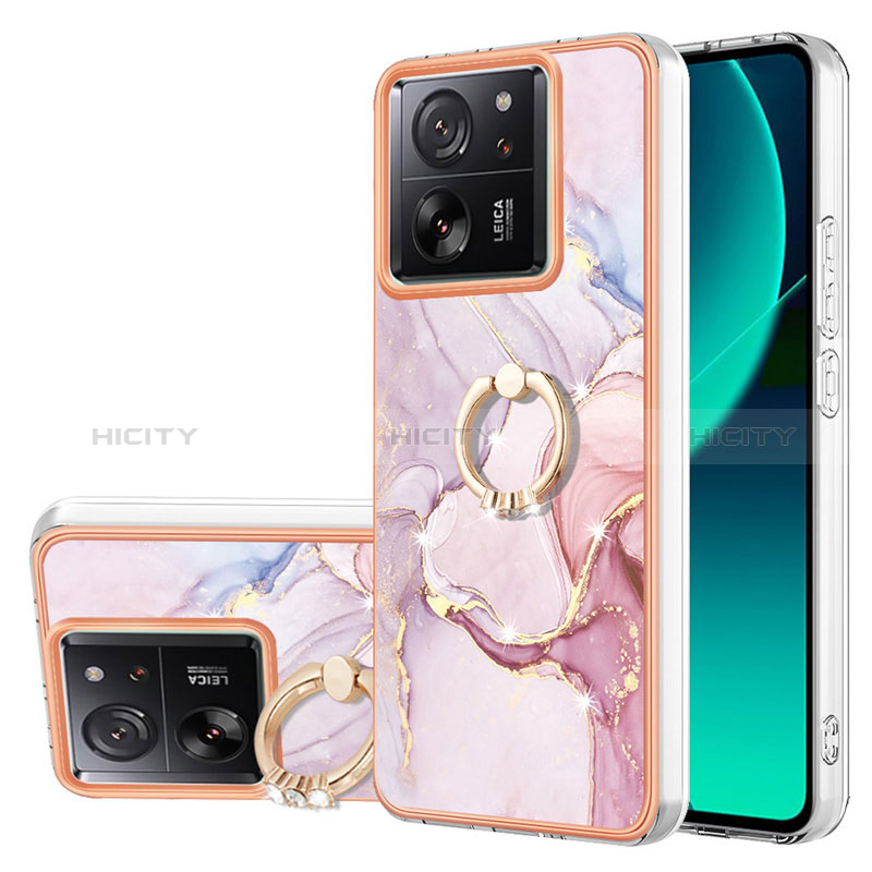 Handyhülle Silikon Hülle Gummi Schutzhülle Flexible Modisch Muster mit Fingerring Ständer YB5 für Xiaomi Mi 13T 5G Rosa Plus