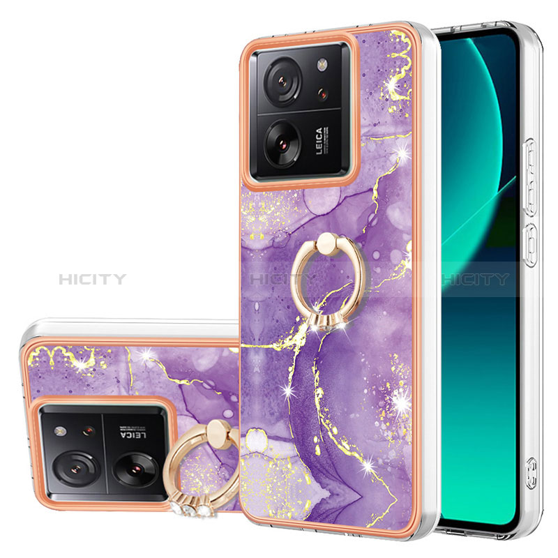 Handyhülle Silikon Hülle Gummi Schutzhülle Flexible Modisch Muster mit Fingerring Ständer YB5 für Xiaomi Mi 13T Pro 5G Violett