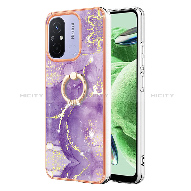 Handyhülle Silikon Hülle Gummi Schutzhülle Flexible Modisch Muster mit Fingerring Ständer YB5 für Xiaomi Poco C55 Violett Plus