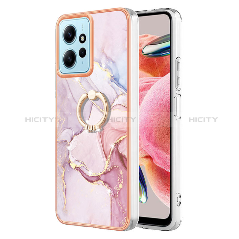 Handyhülle Silikon Hülle Gummi Schutzhülle Flexible Modisch Muster mit Fingerring Ständer YB5 für Xiaomi Redmi Note 12 4G Rosa Plus