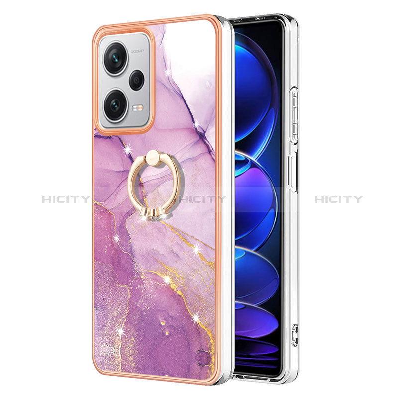 Handyhülle Silikon Hülle Gummi Schutzhülle Flexible Modisch Muster mit Fingerring Ständer YB5 für Xiaomi Redmi Note 12 Explorer Helles Lila