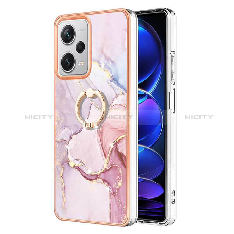 Handyhülle Silikon Hülle Gummi Schutzhülle Flexible Modisch Muster mit Fingerring Ständer YB5 für Xiaomi Redmi Note 12 Explorer Rosa