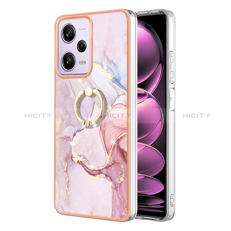 Handyhülle Silikon Hülle Gummi Schutzhülle Flexible Modisch Muster mit Fingerring Ständer YB5 für Xiaomi Redmi Note 12 Pro 5G Rosa