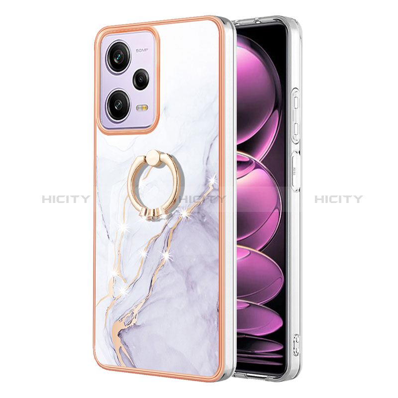 Handyhülle Silikon Hülle Gummi Schutzhülle Flexible Modisch Muster mit Fingerring Ständer YB5 für Xiaomi Redmi Note 12 Pro 5G Weiß