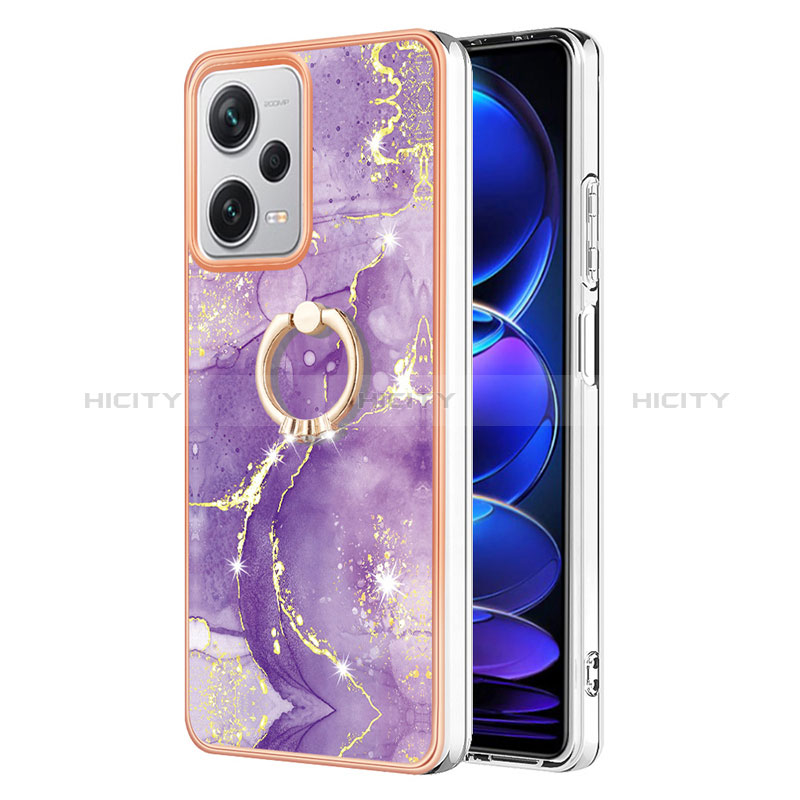 Handyhülle Silikon Hülle Gummi Schutzhülle Flexible Modisch Muster mit Fingerring Ständer YB5 für Xiaomi Redmi Note 12 Pro+ Plus 5G Violett Plus