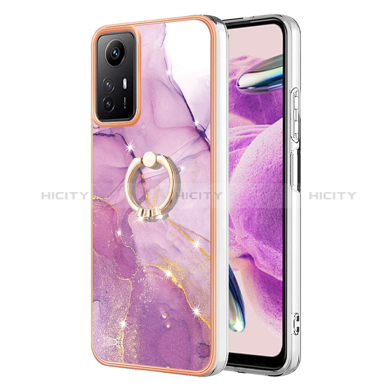 Handyhülle Silikon Hülle Gummi Schutzhülle Flexible Modisch Muster mit Fingerring Ständer YB5 für Xiaomi Redmi Note 12S Helles Lila Plus