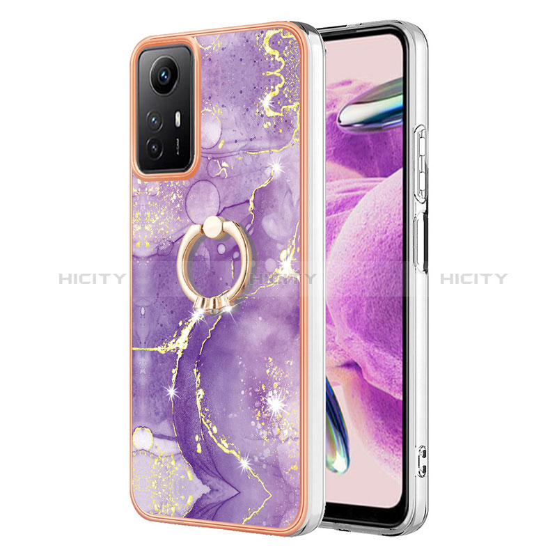 Handyhülle Silikon Hülle Gummi Schutzhülle Flexible Modisch Muster mit Fingerring Ständer YB5 für Xiaomi Redmi Note 12S Violett Plus