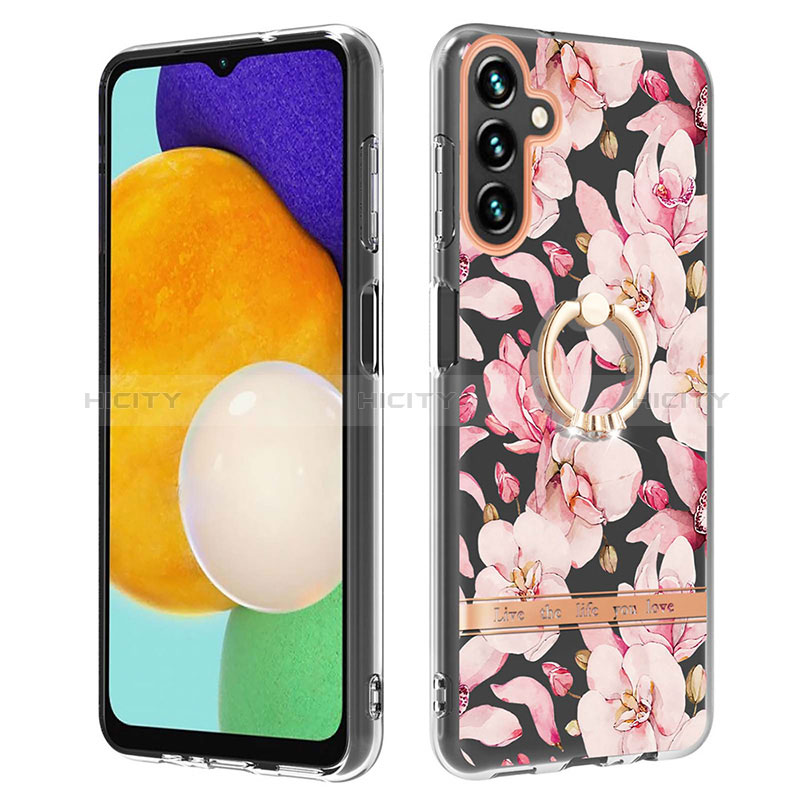 Handyhülle Silikon Hülle Gummi Schutzhülle Flexible Modisch Muster mit Fingerring Ständer YB6 für Samsung Galaxy A34 5G Rosa