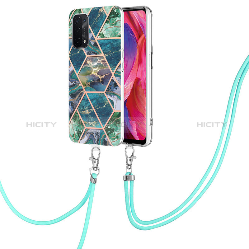 Handyhülle Silikon Hülle Gummi Schutzhülle Flexible Modisch Muster mit Schlüsselband Lanyard Y01B für Oppo A54 5G Nachtgrün Plus