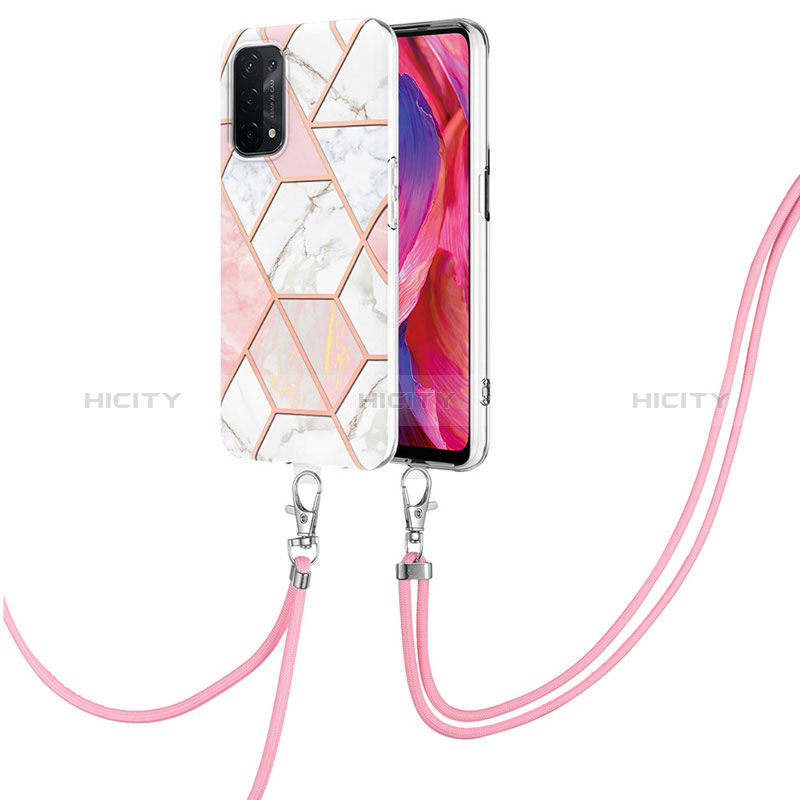 Handyhülle Silikon Hülle Gummi Schutzhülle Flexible Modisch Muster mit Schlüsselband Lanyard Y01B für Oppo A54 5G Rosa