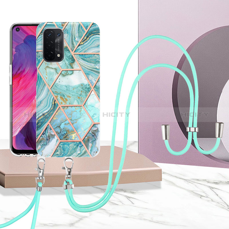 Handyhülle Silikon Hülle Gummi Schutzhülle Flexible Modisch Muster mit Schlüsselband Lanyard Y01B für Oppo A74 5G