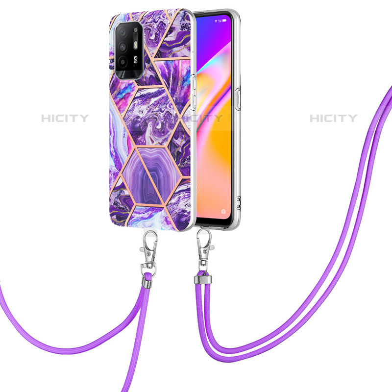 Handyhülle Silikon Hülle Gummi Schutzhülle Flexible Modisch Muster mit Schlüsselband Lanyard Y01B für Oppo A94 5G groß